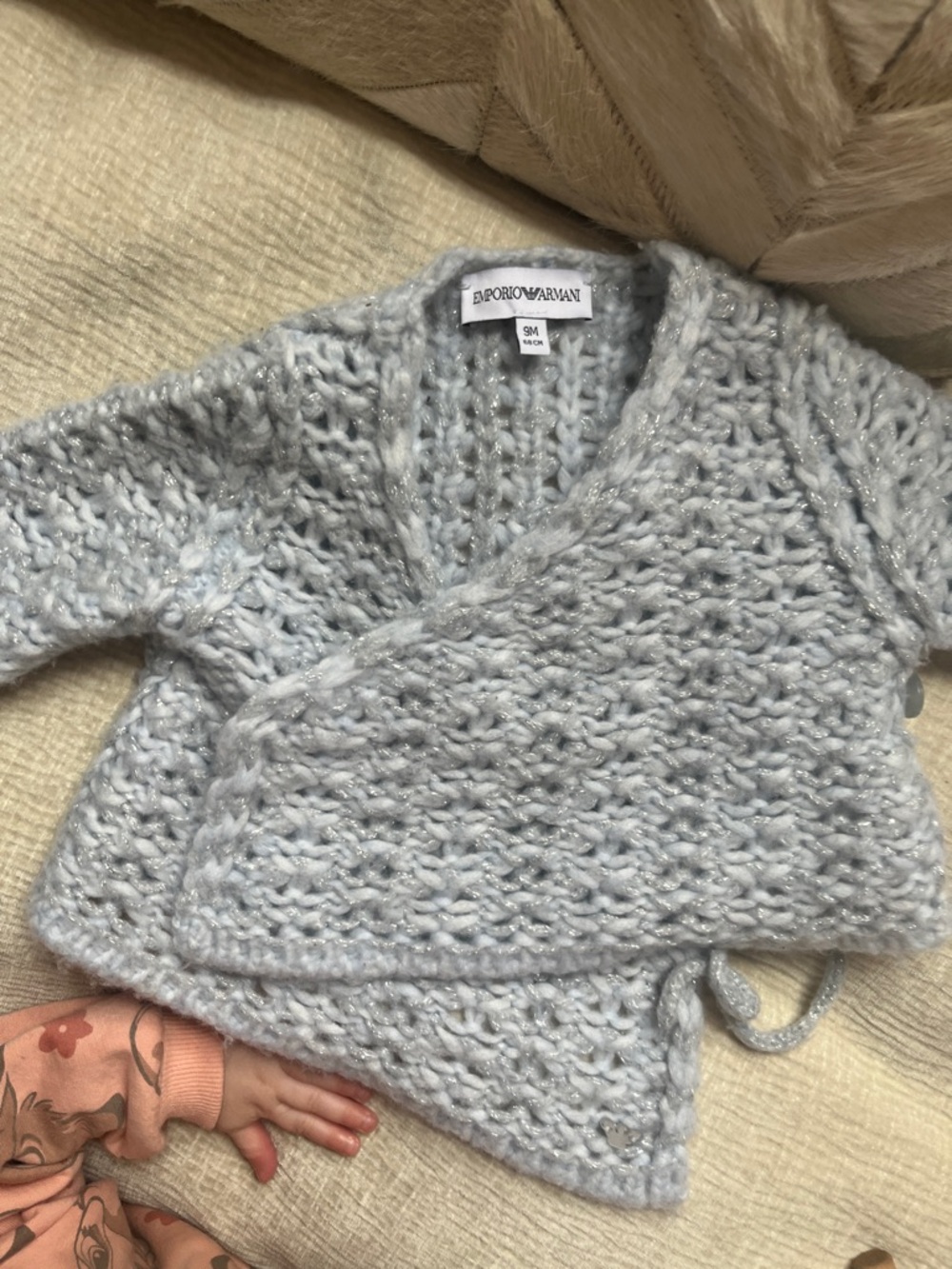 Emporio Armani Pale Blue Chunky Knit Wrap Cardigan